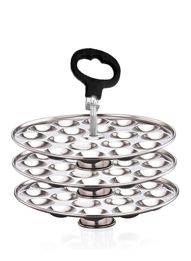 AadiVeer Stainless Steel Mini Idli Maker | Mini Idli Stand | Small Idli Maker With Rod and Lifter (3 Plates - 54 Idlies) Fits in all Idli cooker - Image 1